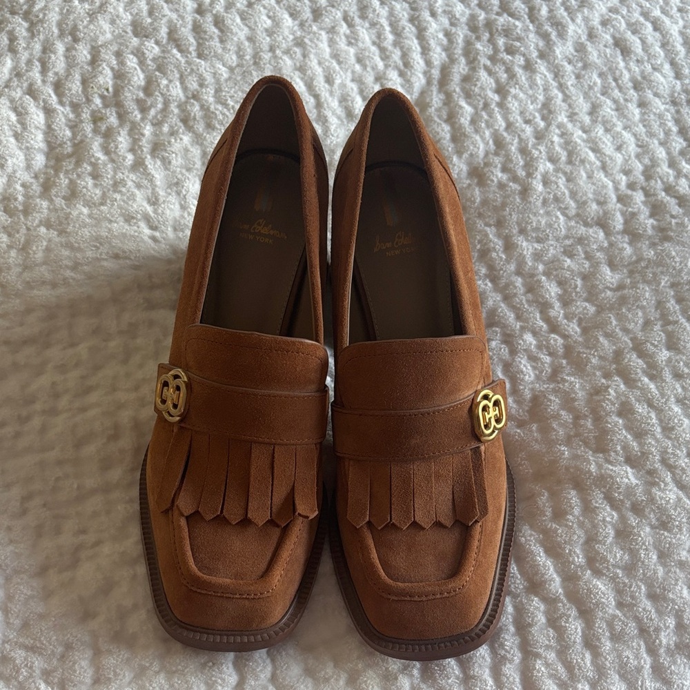 Sam Edelman Brown Suede Heels with Gold Accent